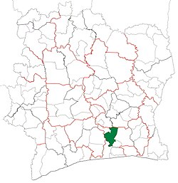 Location in Ivory Coast. Tiassalé Department has had these boundaries since 2012.