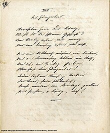 Autograph des Textes zum Gedicht "Hungerlied" von Georg Weerth (1822–1856)