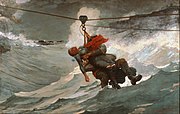 The Life Line, 1883 beobachtete Homer in Atlantic City die Vorführung einer Seenot-Rettung mit einer Hosenboje