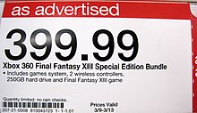 Xbox price bundle price Xbox 360 FF XIII Special Ed. bundle price tag at Target, Tanforan.JPG