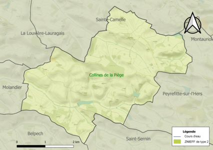 Carte de la ZNIEFF de type 2 sur la commune.