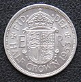 II. Erzsébet 1953-as fél koronás (half crown) érméjének hátoldala