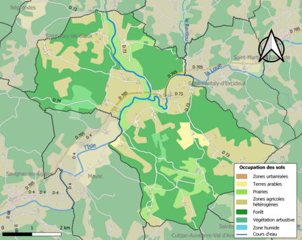 Carte en couleurs présentant l'occupation des sols.