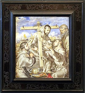 Saint François entouré de saint Bonaventure de Bagnoregio, de saint Antoine de Padoue et de Frère Léon, peinture d'Andrea Lilio.