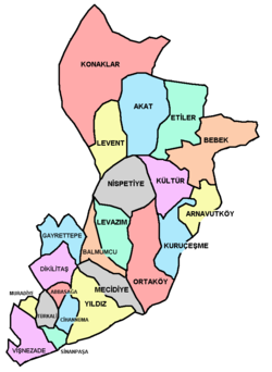 Neighborhoods of Beşiktaş district in Istanbul, Turkey.