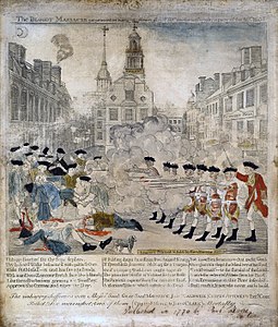 Boston Massacre, by Paul Revere and Henry Pelham (edited by Gwillhickers, King of Hearts, Beao and Aavindraa)