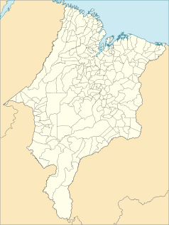 Mapa konturowa Maranhão, po lewej nieco na dole znajduje się punkt z opisem „Katedra św. Piotra z Alkantary w Carolina”