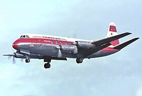 Un Vickers Viscount Type 701 de Cambrian Airways (en) à l'aéroport de Berlin-Tempelhof en 1966.