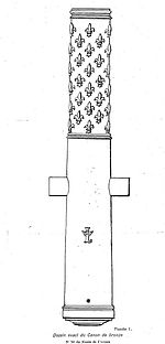 Boceto de un cañón del período Luis XIV, probablemente de la batalla de Jijel (1664), encontrado en la Kalâa des Beni Abbès.[31]​