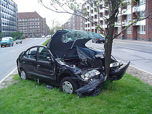 A car crash on Jagtvej in Copenhagen, Denmark.