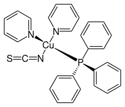 Strukturformel von Kupfer(I)-[bis(pyridyl)triphenylphosphin]thiocyanat