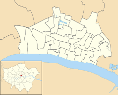 Mapa konturowa City of London, u góry znajduje się punkt z opisem „Barbican Centre”