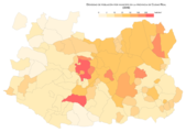 Densidad de población por municipio en 2018.