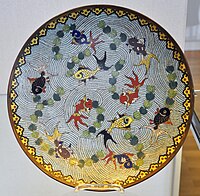 Large gilded copper plate with cloisonné, Qing dynasty, 19th century, Museum für Angewandte Kunst, Frankfurt