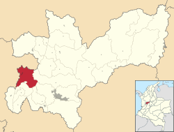Location of the municipality and town of Anserma, Caldas in the Caldas Department of Colombia.