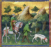 Deer hunting scene, Le Livre de chasse de Gaston Phébus (original work written in 1387-89), 1405-1410, Musée national du Moyen Âge, Musée de Cluny, Paris