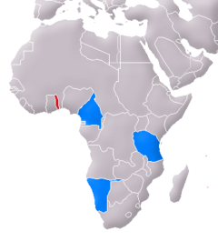 Togoland i rött. Övriga tyska besittningar i blått.