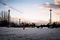 L'esplanade de l'EPFL et les Alpes en hiver.