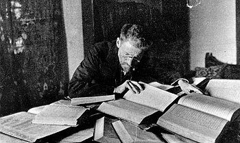 Eliezer Ben-Yehuda at his desk in Jerusalem