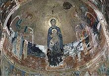 Apse mosaic "Glory of the Theotokos" in Gelati, Georgia. c. 1125-1130. Gelati conch mosaic.JPG