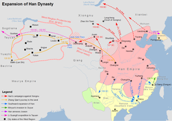 Map showing the expansion of Han dynasty in the 2nd century BC Han Expansion.png