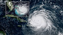 Combined satellite image of Hurricanes Andrew (inset, at left) and Irma (right), showing the size comparison of the storms Irma & Andrew comparison.jpg