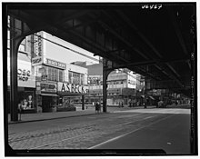 The Jamaica Line seen in the 1940s Jamaica Ave., Jamaica, New York. LOC gsc.5a29450.jpg