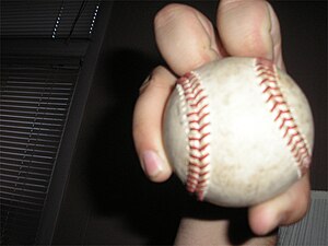 Front view of a knuckleball grip.