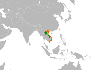 Mapa indicando localização do Laos e do Vietnã.