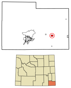 Location of Burns in Laramie County, Wyoming.