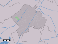 The village centre (dark green) and the statistical district (light green) of Frederiksoord in the municipality of Westerveld.