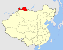 Uryankhay Republic (red),shown as part of Qing China