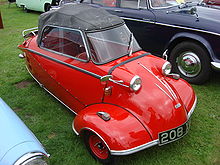 Messerschmitt KR200 Kabrio; the folding top replaces the bubble in this version. Messerschmitt Kabinenroller Microcar.jpg