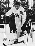 Nils Karlsson under längdskidåkning vid olympiska vinterspelen 1952 i Oslo.