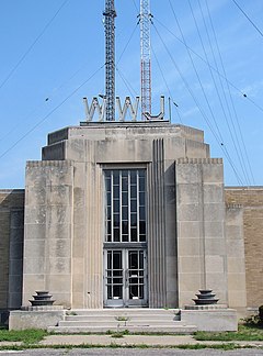 WWJ-TV's current broadcast tower was built on land that also housed WWJ radio's former transmitter building. Old WWJ Studios (223038539).jpg