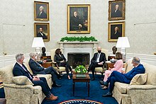 McCarthy, Mitch McConnell, Chuck Schumer, and Nancy Pelosi meet with President Joe Biden and Vice President Kamala Harris in May 2021. P20210512AS-0249 (51224727223).jpg