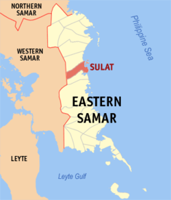 Mapa ng Silangang Samar na nagpapakita sa lokasyon ng Sulat.