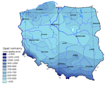 Lengyelország évi átlagos csapadékmennyisége (mm)
