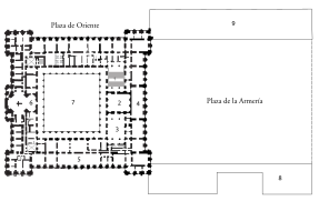 Palacio Real de Madrid, con la aneja Plaza de la Armería, espacio utilizado para paradas militares, recepciones protocolarias e incluso bodas reales.