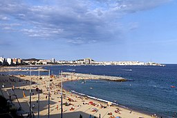 Palamós sedd från stranden i Sant Antoni de Calonge. September 2006