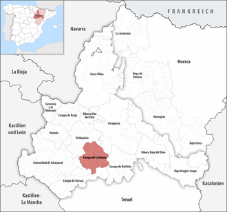 Die Lage der Comarca Campo de Cariñena in der Provinz Saragossa