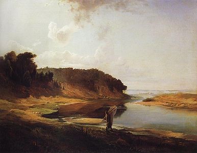 Patectoy dem kuksa is kabay (Пейзаж с рекой и рыбаком ~ 1859)