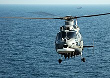 Panther in flight; note the disc-shaped ASW array under the nose US Navy 081116-N-4236E-158 An AS-565MB Panther conducts deck landing qualifications with the multi-purpose amphibious assault ship USS Iwo Jima (LHD 7).jpg