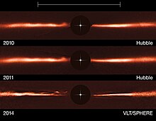 VLT and Hubble images of the disc around AU Microscopii. VLT and Hubble images of the disc around AU Microscopii.jpg