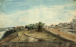 View at the West end of Wellington Street, Upper Bytown, looking East, 1845