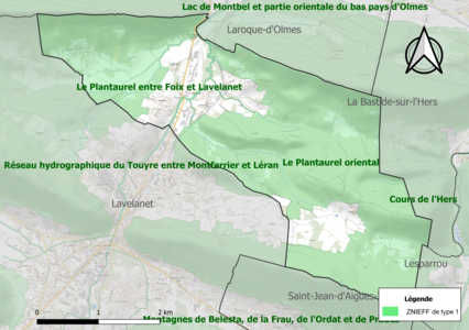 Carte des ZNIEFF de type 1 sur la commune.