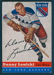 Hockey card with in-game action photo of Lewicki playing for the New York Rangers