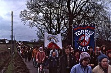 1983 Easter CND march around the Atomic Weapons Research Establishment (AWRE) at Aldermaston 1983 Easter CND demo Aldermaston.jpg