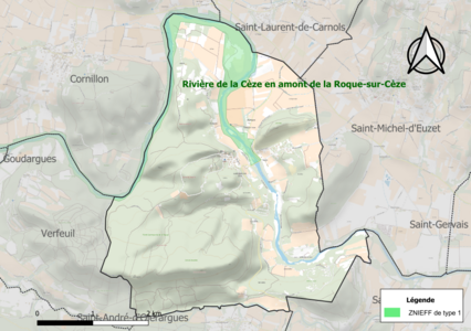 Carte de la ZNIEFF de type 1 sur la commune.