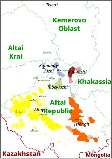 Map showing the locations of the Northern and Southern Altai varieties in Russia